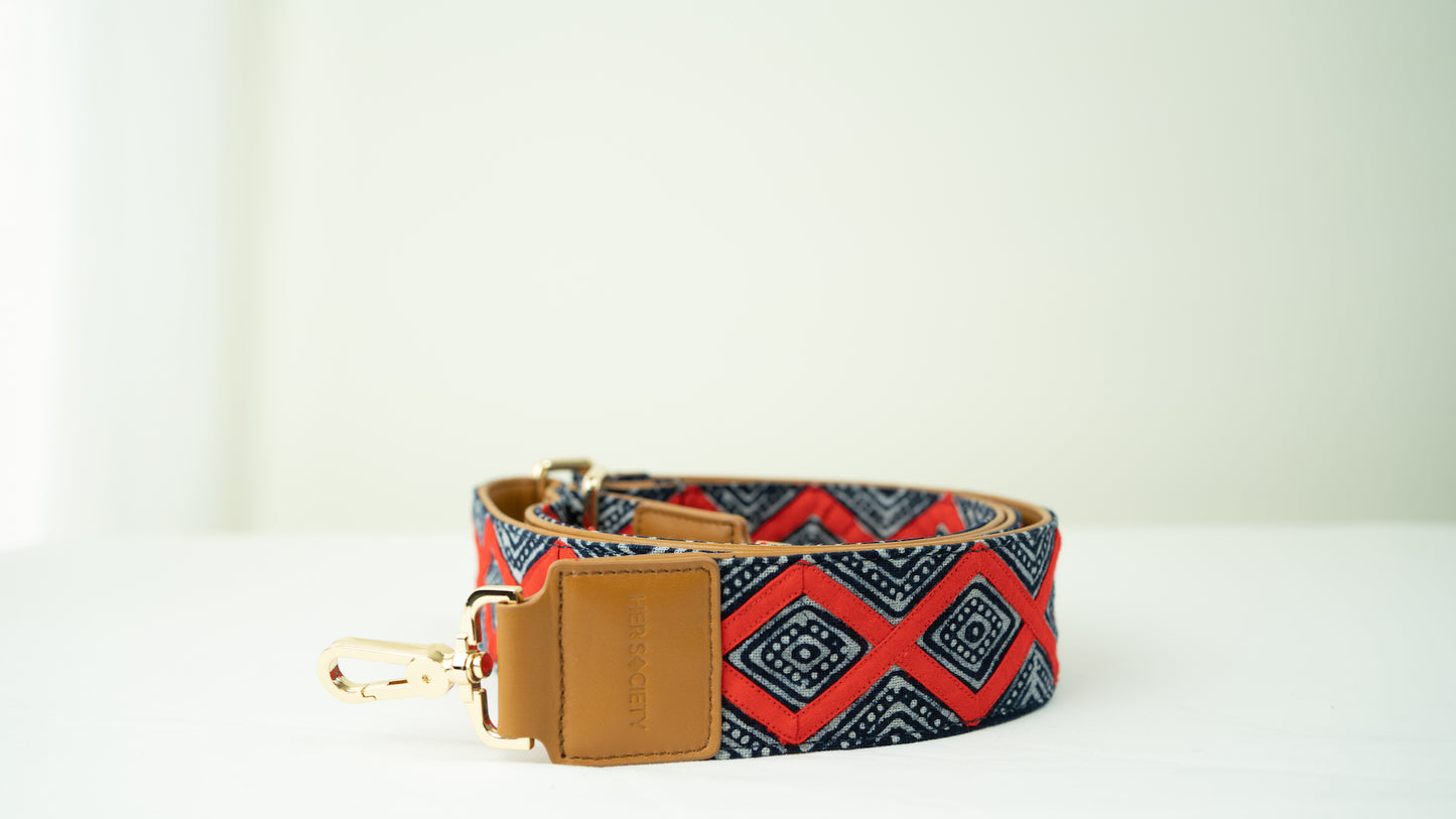 Leather Top Handle Crossbody with Red Tsev Neeg (Family) Batik Strap