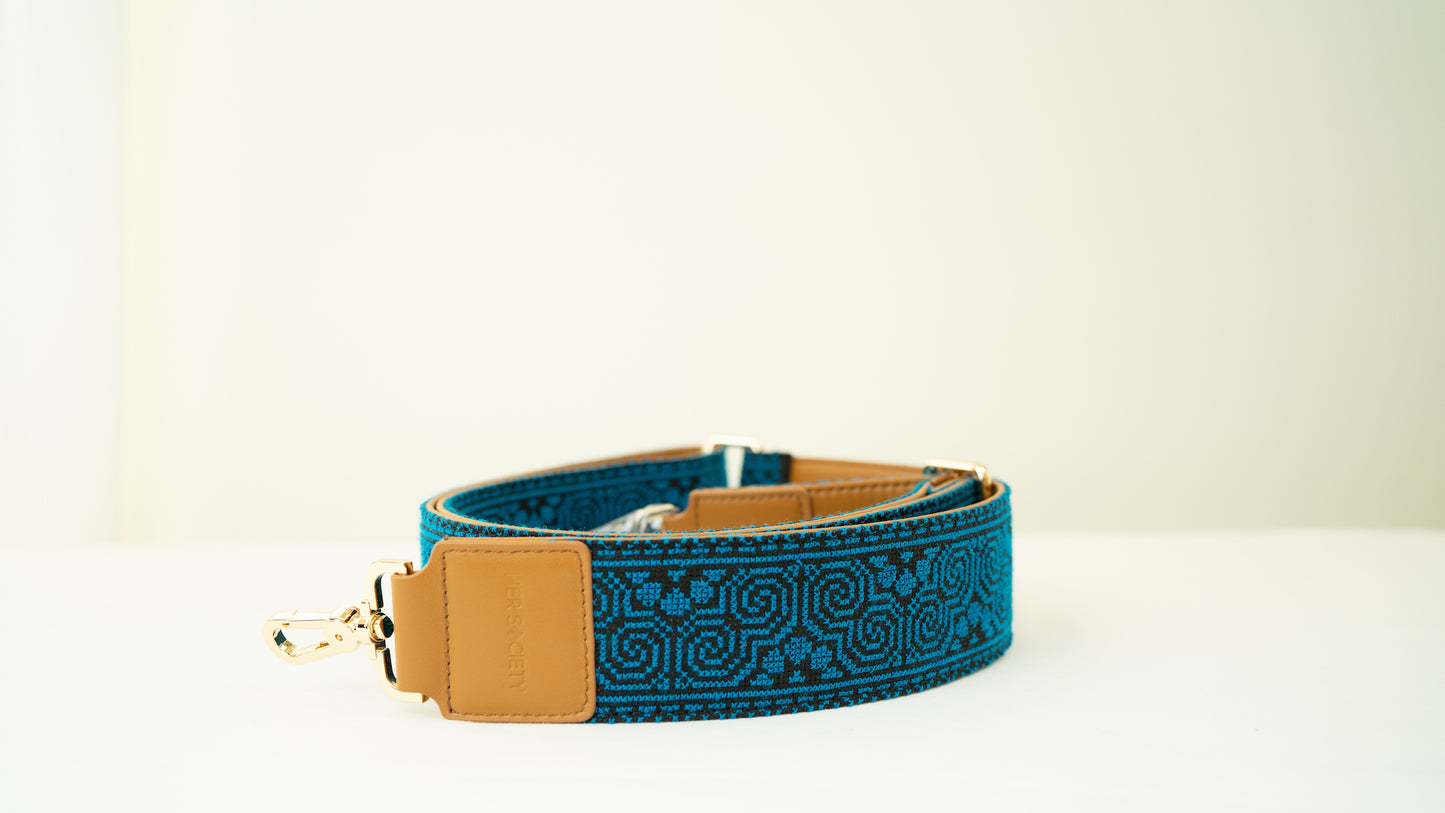 Blue Paj Tawg (Blooming) Paj Ntaub Strap